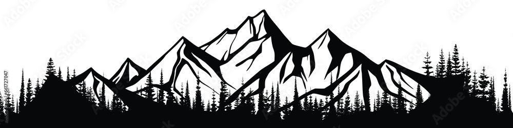 Silhouette mountain range and forest isolated on white background, vector design Silhouette mountain range and forest isolated on white background, vector design