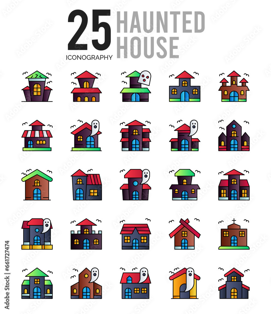 25 Haunted House Lineal Color icon pack. vector illustration.