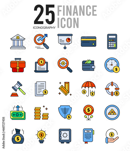 25 Finance Lineal Color icon pack. vector illustration.