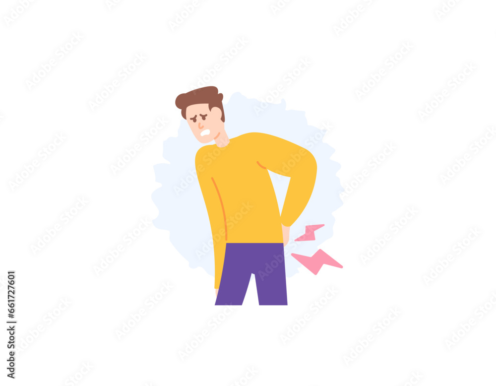 illustration of a man experiencing lumbago, rheumatism, back pain, muscle pain. waist hurts from work. facial expression of a person in pain. flat or cartoon style. vector elements illustration of a man experiencing lumbago, rheumatism, back pain, muscle pain. waist hurts from work. facial expression of a person in pain. flat or cartoon style. vector elements