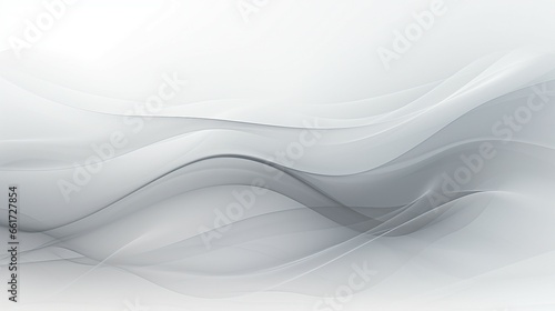 "A digital future technology concept illustrated through a serene grey and white abstract background with elegantly flowing particles."