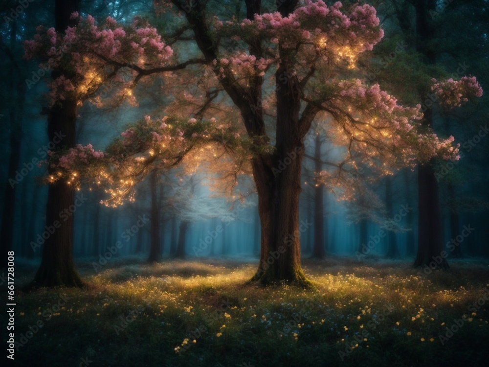 Trees with luminous flowers that light up the forest