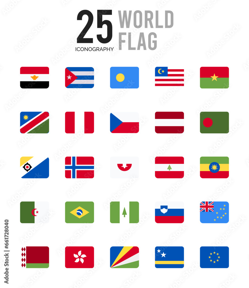 25 World Flags Rounded Square . icons Pack. vector illustration. 25 World Flags Rounded Square . icons Pack. vector illustration.