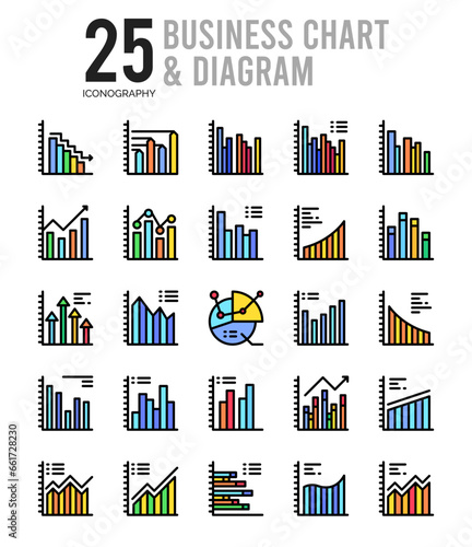 25 Business Chart and Diagram Lineal Color icon pack. vector illustration.