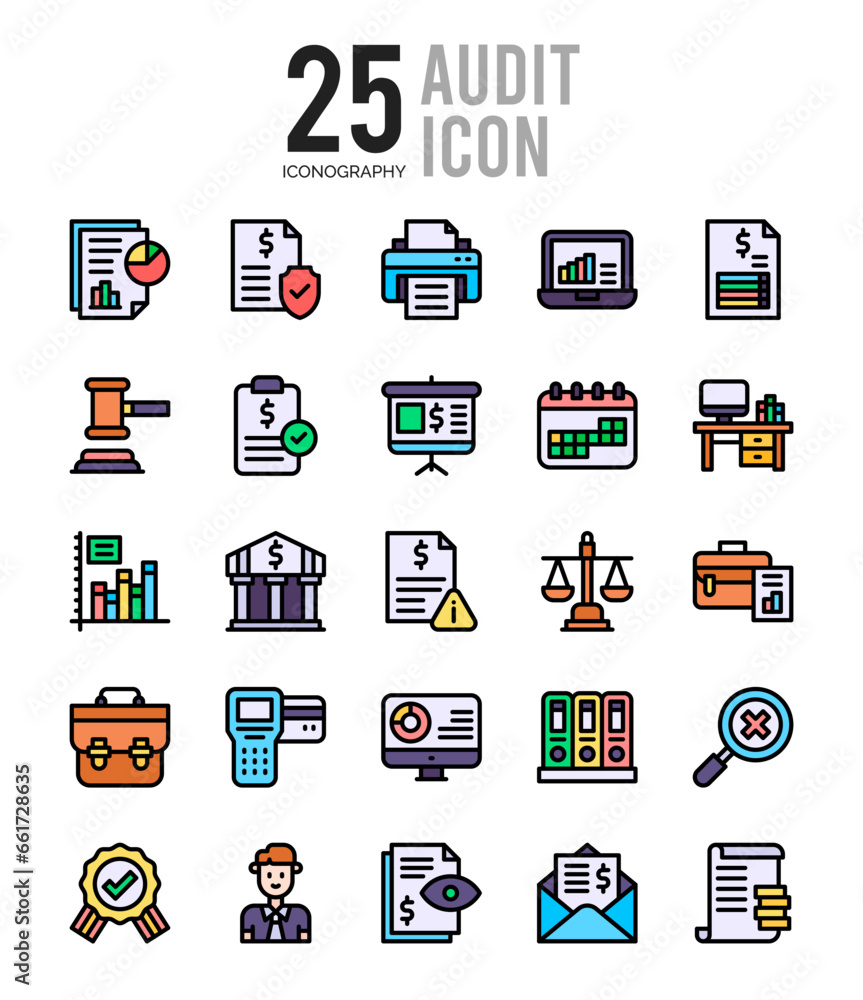 25 Audit Lineal Color icon pack. vector illustration.
