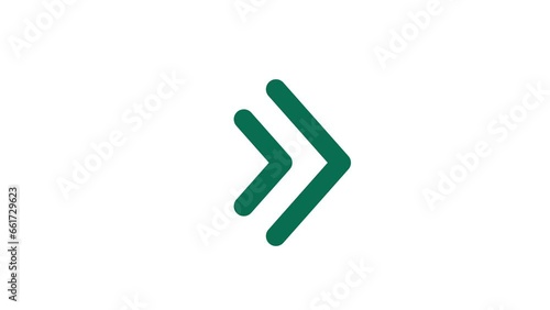 A dark green color arrow animation on the white background 