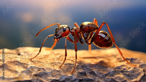 close up an ant on a log with sunlight shining on it © Rangga Bimantara