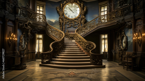 A spiral staircase in a palace