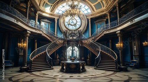 A spiral staircase in a palace