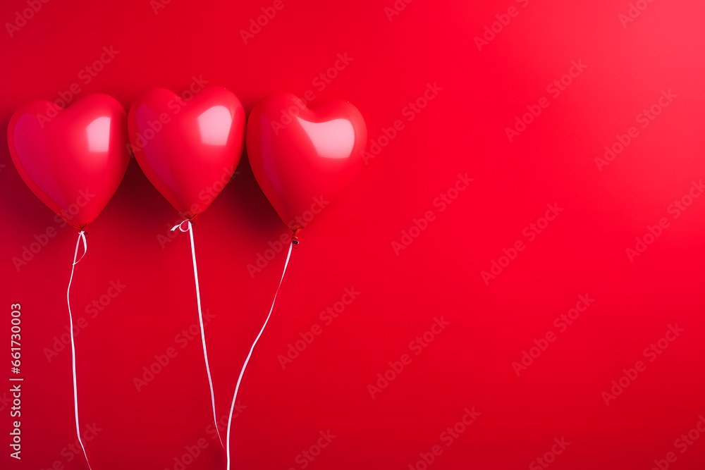hearts haled helium balloons on pink background