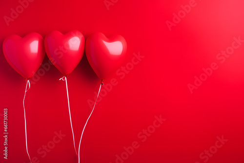 hearts haled helium balloons on pink background