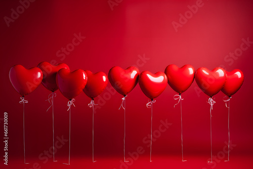 hearts haled helium balloons on pink background
