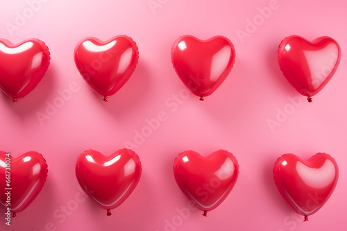 hearts haled helium balloons on pink background