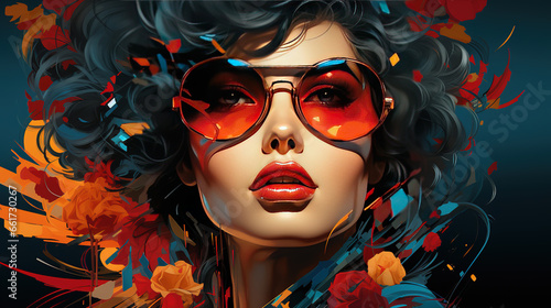 Beautiful Retro Old Fashioned Young Girl With Big Goggles Colorful Portrait Oil Painting Background © BlueMistFilmStudios