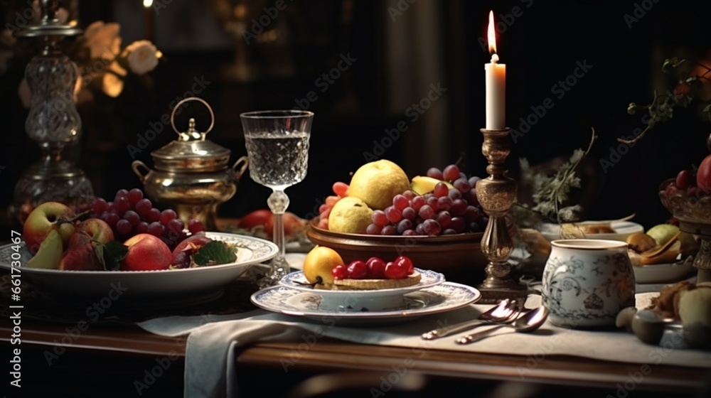 christmas table setting with candle