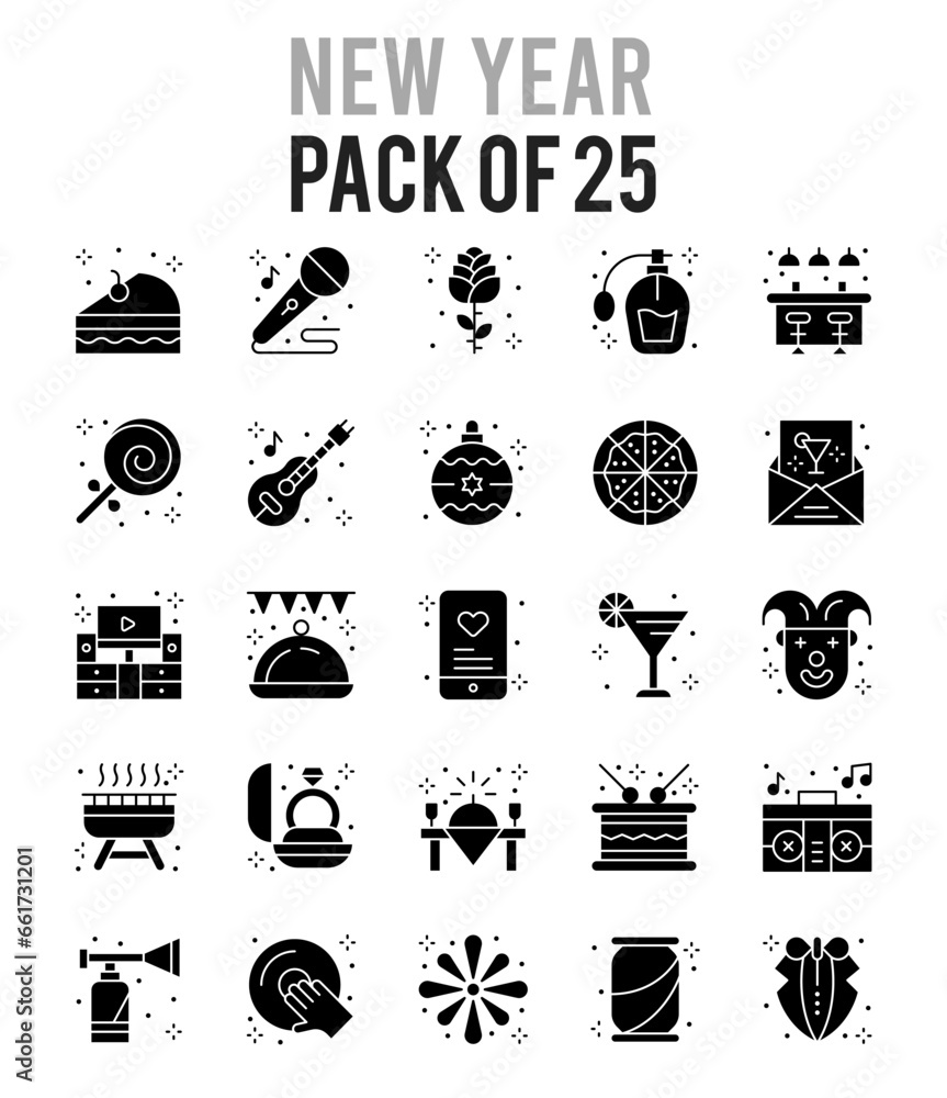 25 New Year Glyph icon pack. vector illustration. 25 New Year Glyph icon pack. vector illustration.