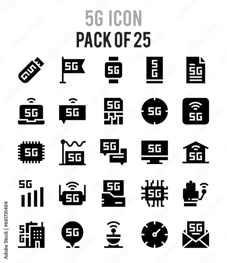 25 5G Glyph icon pack. vector illustration.