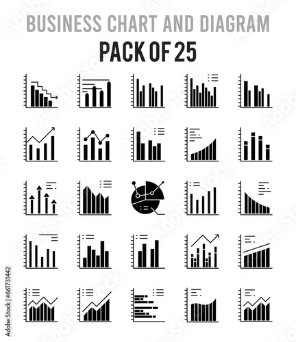 25 Business Chart and Diagram Glyph icon pack. vector illustration.
