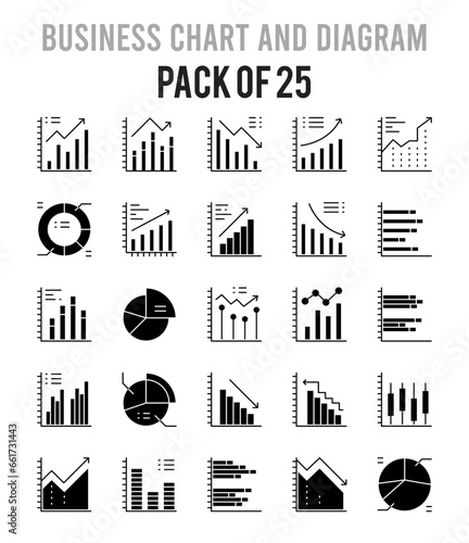 25 Business Chart and Diagram Glyph icon pack. vector illustration.