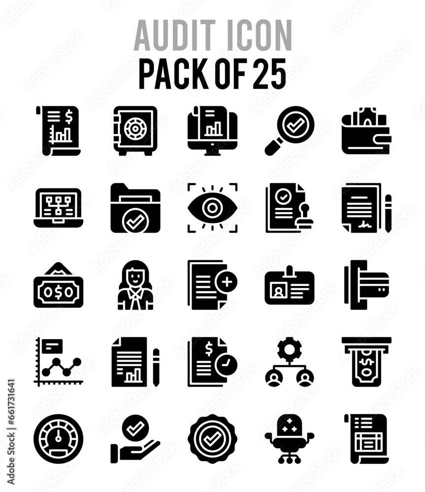 25 Audit Glyph icon pack. vector illustration. 25 Audit Glyph icon pack. vector illustration.