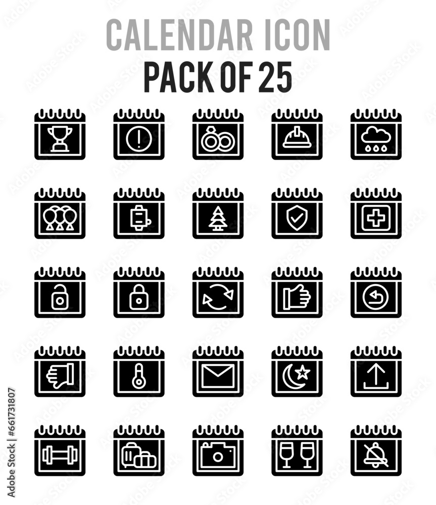 25 Calendars Glyph icon pack. vector illustration. 25 Calendars Glyph icon pack. vector illustration.