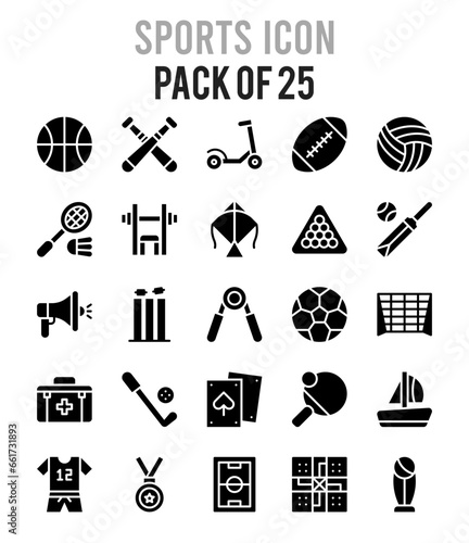 25 Sports Glyph icon pack. vector illustration.