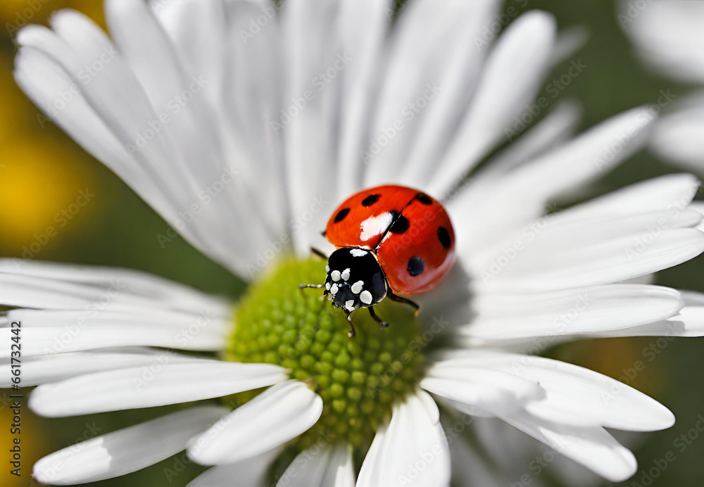 ladybug on camomile, ladybug on daisy, 