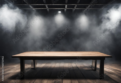 table and chair, Mystical Smoke Rising from Dark Table, Enigmatic Tabletop Smoke in Low Light
