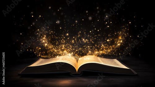 An open book with a glowing light