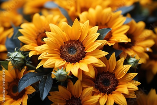 Beautiful yellow sunflowers in the garden. Selective focus.