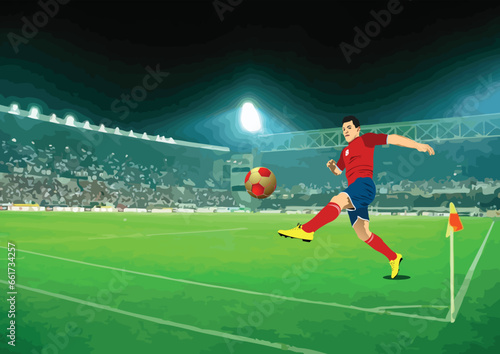Soccer player on the field. 3d vector illustration