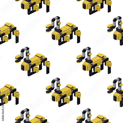 Pattern of robotic dogs in isometry on a white background. Vector
