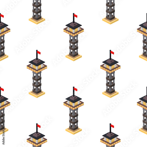 Pattern of towers in isometry on a white background. Vector
