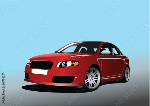 Red car on the road. Vector 3d illustration