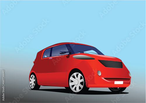 Fototapeta Naklejka Na Ścianę i Meble -  Red car sedan on the road. Vector 3d illustration