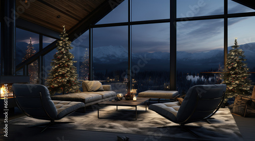Modern Interior During Winter Holidays  Night