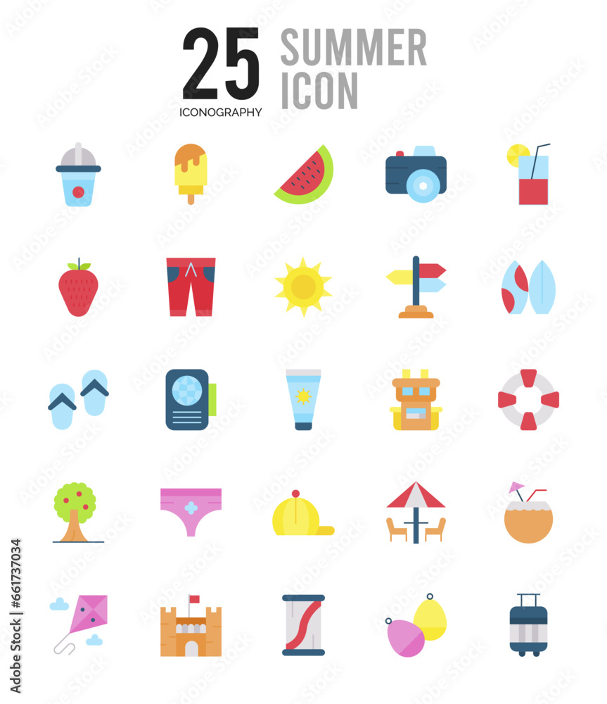 25 Summer Flat icon pack. vector illustration. 25 Summer Flat icon pack. vector illustration.