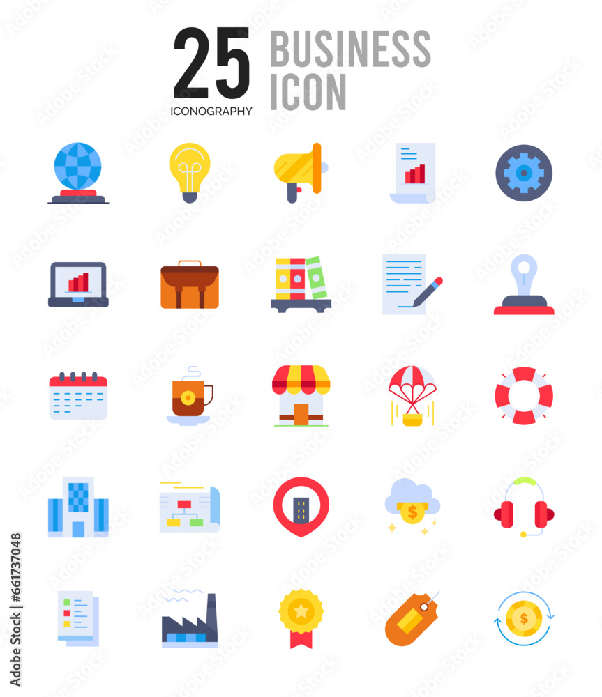 25 Business Flat icon pack. vector illustration.