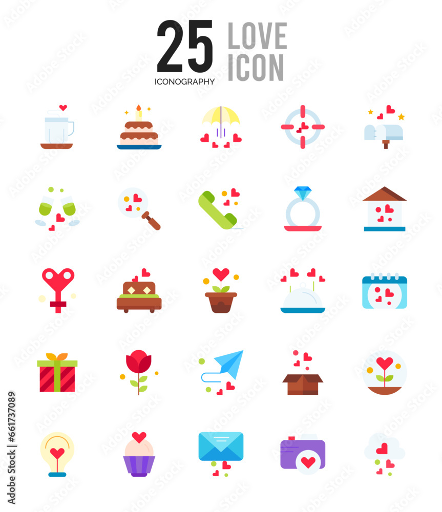 25 Love  Flat icon pack. vector illustration.