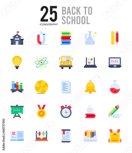 25 Back to school Flat icon pack. vector illustration.
