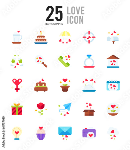 25 Love Flat icon pack. vector illustration.
