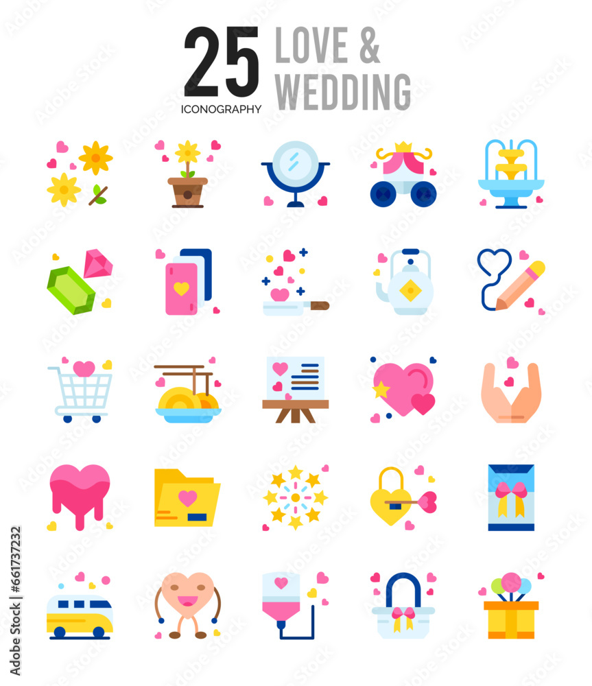 25 Love And Wedding Flat icon pack. vector illustration. 25 Love And Wedding Flat icon pack. vector illustration.