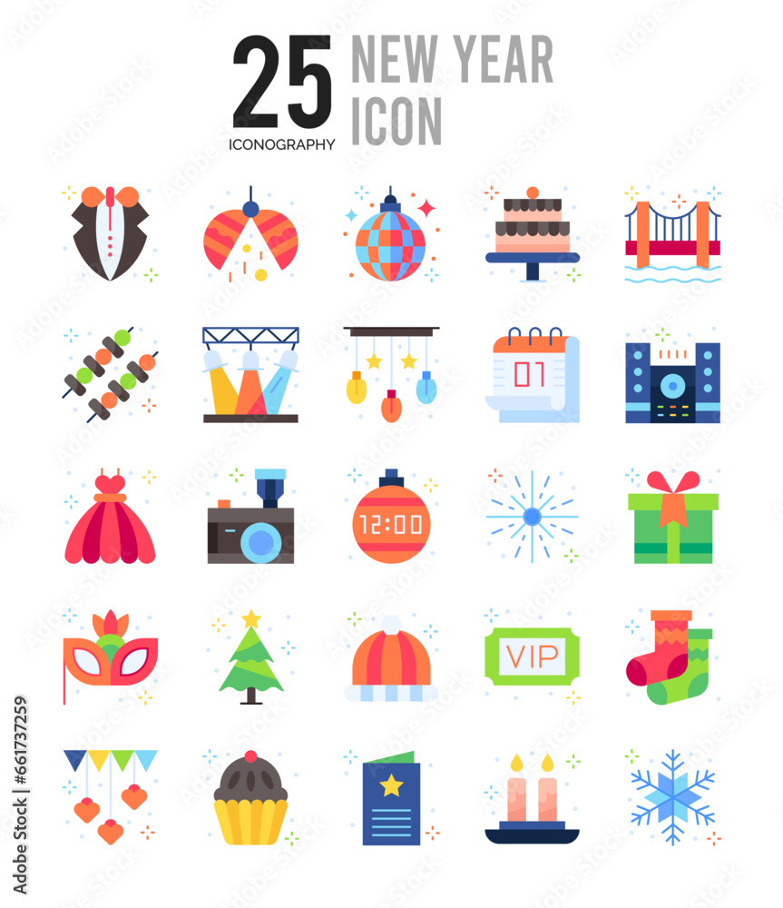 25 New Year Flat icon pack. vector illustration. 25 New Year Flat icon pack. vector illustration.