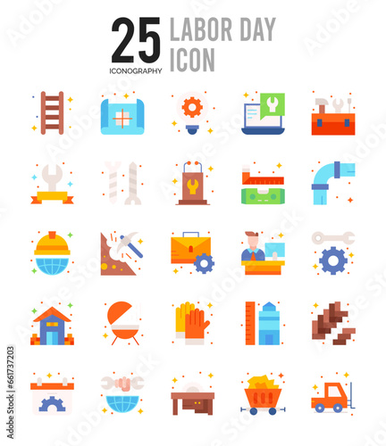 25 Labor Day Flat icon pack. vector illustration.