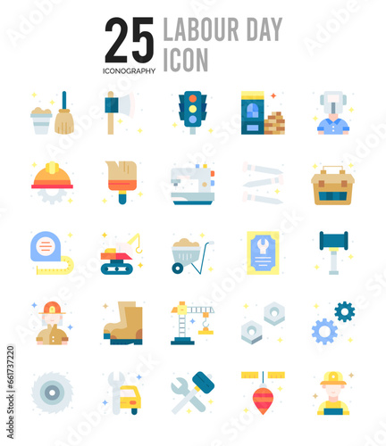 25 Labour Day Flat icon pack. vector illustration.