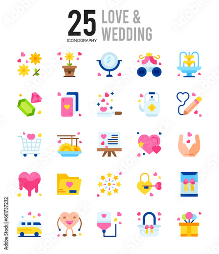 Fototapeta Naklejka Na Ścianę i Meble -  25 Love And Wedding Flat icon pack. vector illustration.