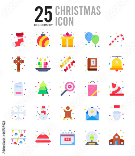 25 Christmas Flat icon pack. vector illustration.