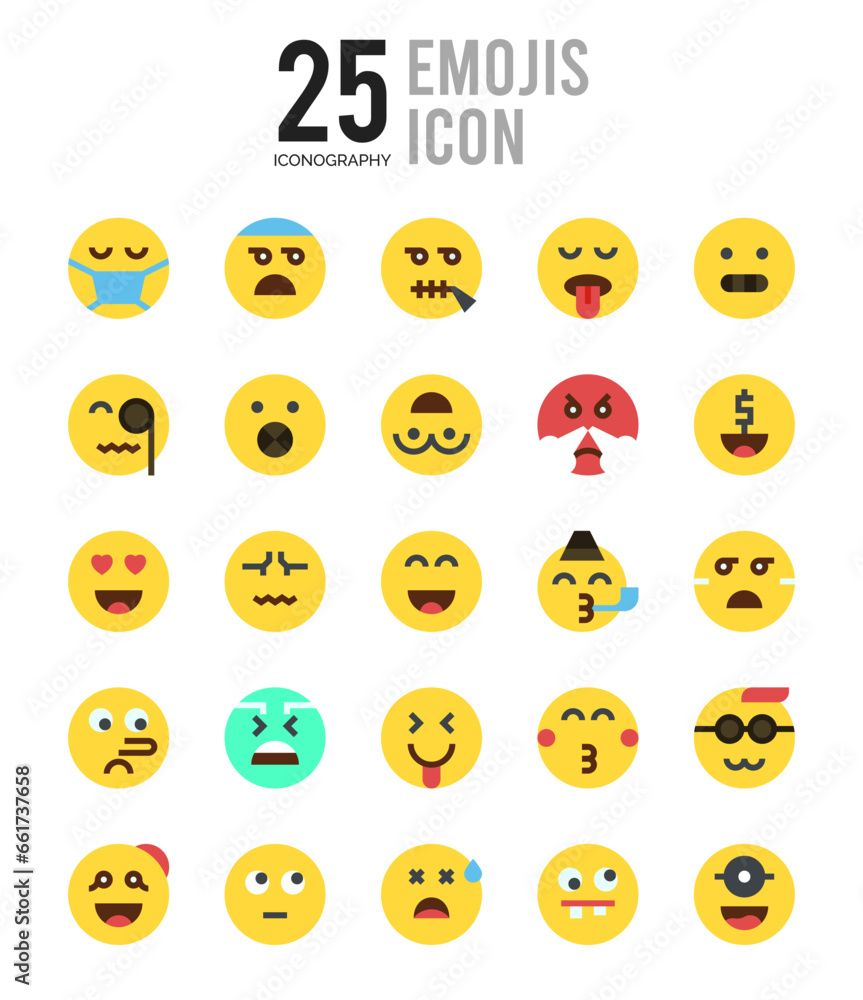 25 Emojis Flat icon pack. vector illustration. 25 Emojis Flat icon pack. vector illustration.