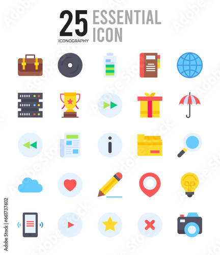25 Essential Flat icon pack. vector illustration.
