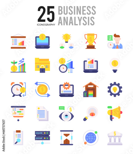25 Business Analysis Flat icon pack. vector illustration.